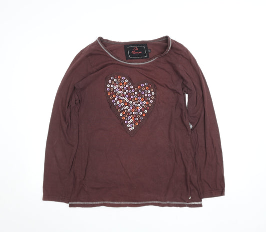 Joe Browns Women Brown Heart Button Long Sleeve Cotton T-Shirt UK 14