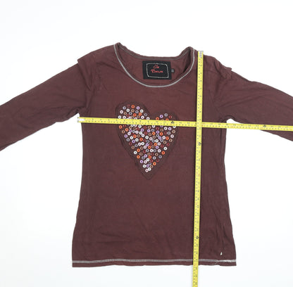 Joe Browns Women Brown Heart Button Long Sleeve Cotton T-Shirt UK 14