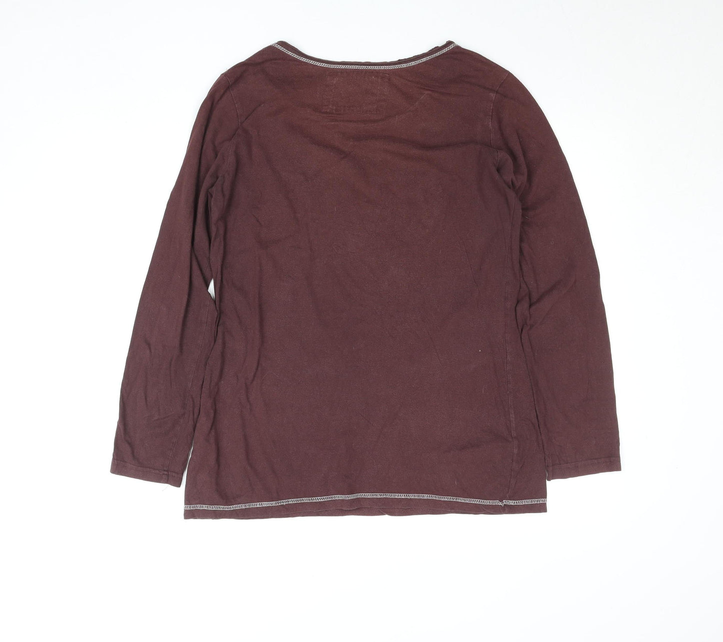 Joe Browns Women Brown Heart Button Long Sleeve Cotton T-Shirt UK 14