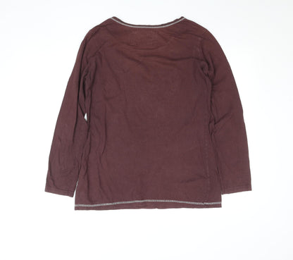Joe Browns Women Brown Heart Button Long Sleeve Cotton T-Shirt UK 14
