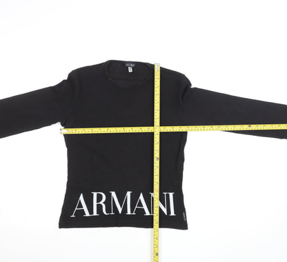 Armani Jeans Women's Black Long Sleeve Cotton Logo T-Shirt Size S