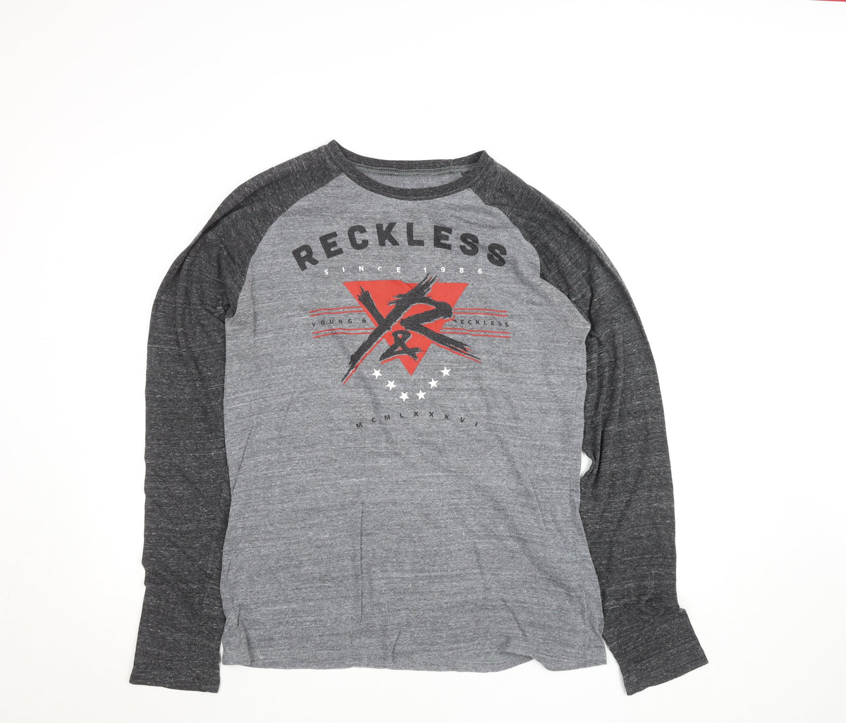 Young & Reckless Men’s Grey Long Sleeve Graphic Top Size L