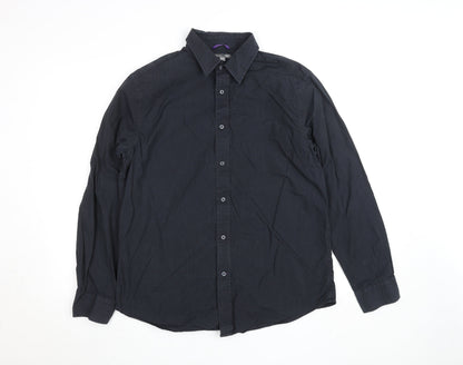 Gap Men's Black Striped Long Sleeve Regular Fit Cotton Shirt L