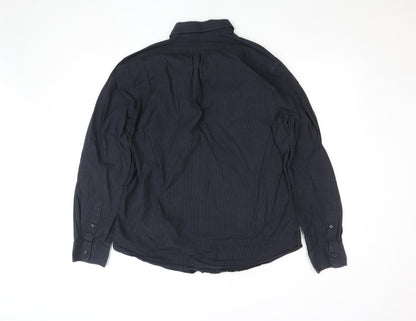 Gap Men's Black Striped Long Sleeve Regular Fit Cotton Shirt L