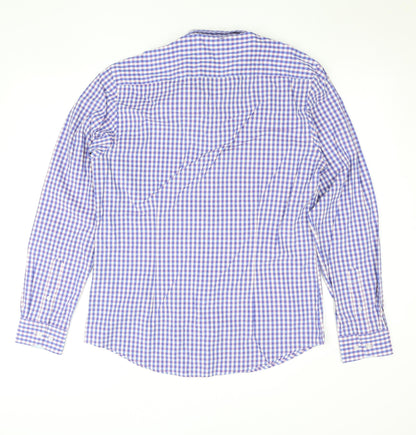 Outrage Men's Blue Check Cotton Long Sleeve Button-Up Shirt L