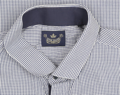 River Island Men's Blue Check Slim Fit Long Sleeve Shirt L