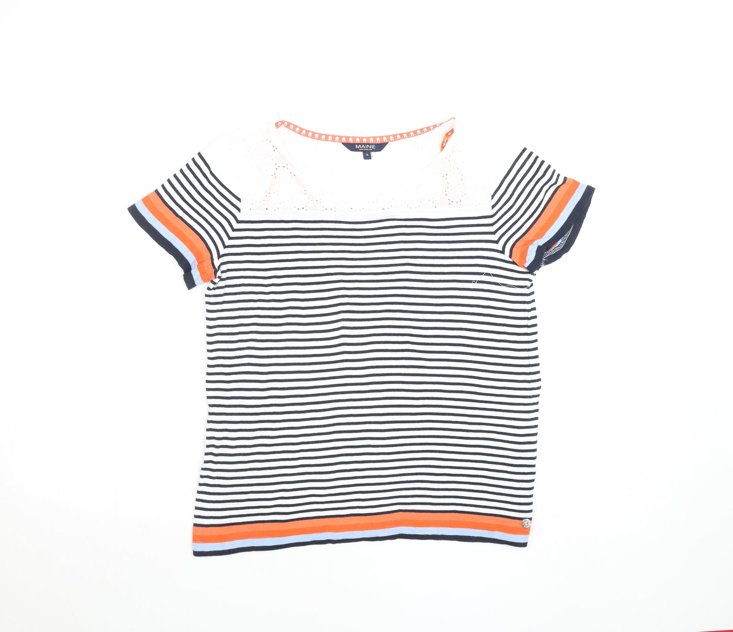 Maine New England Women's Multicoloured Stripe Cotton Blend T-Shirt Size 16