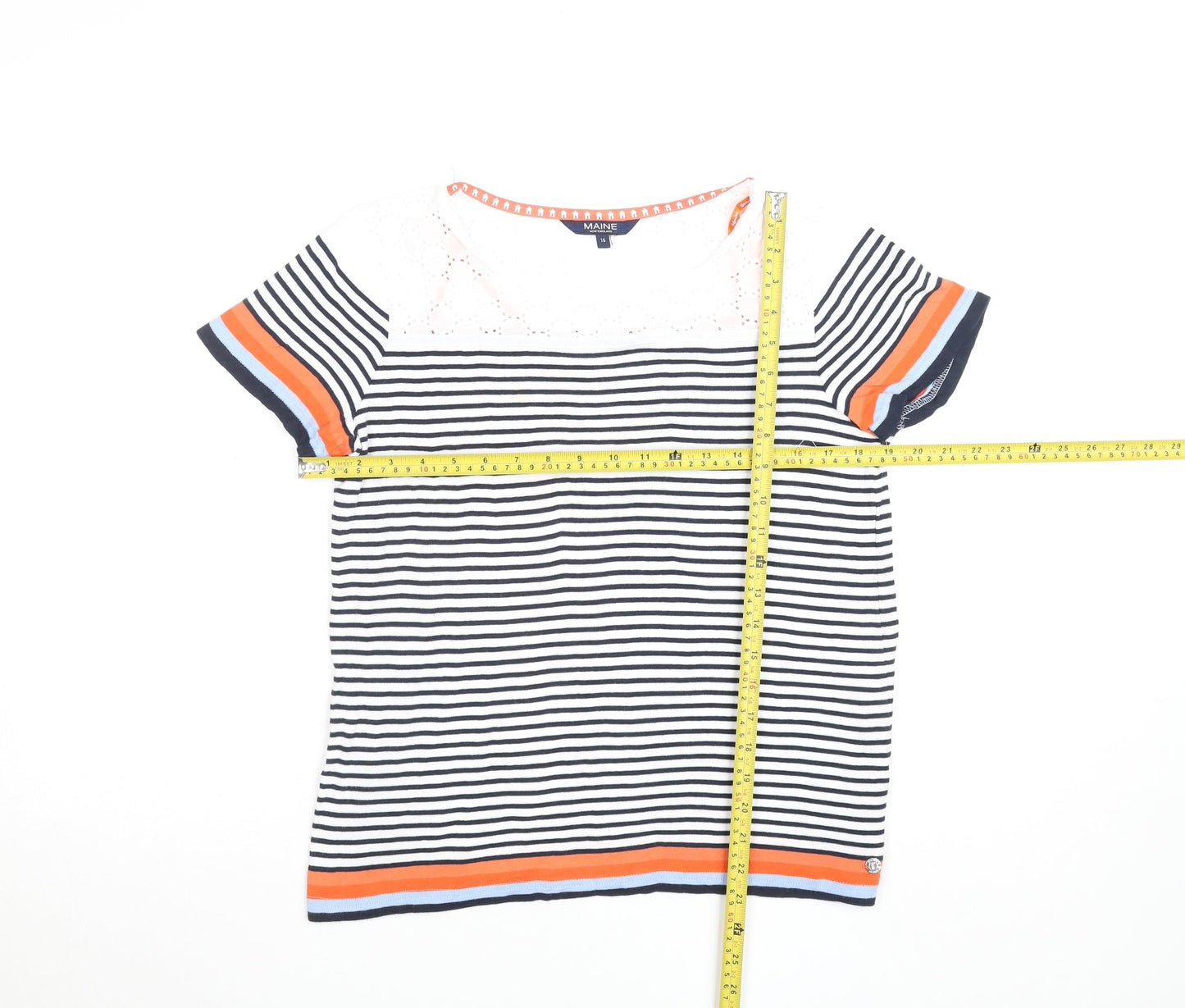 Maine New England Women's Multicoloured Stripe Cotton Blend T-Shirt Size 16