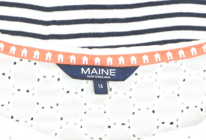 Maine New England Women's Multicoloured Stripe Cotton Blend T-Shirt Size 16