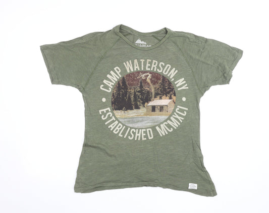 Pull&Bear Men's Green Graphic Outdoor Cotton T-Shirt Size S