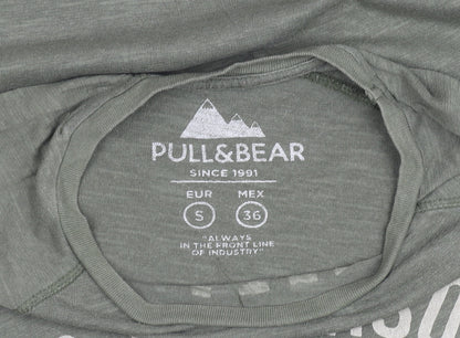 Pull&Bear Men's Green Graphic Outdoor Cotton T-Shirt Size S