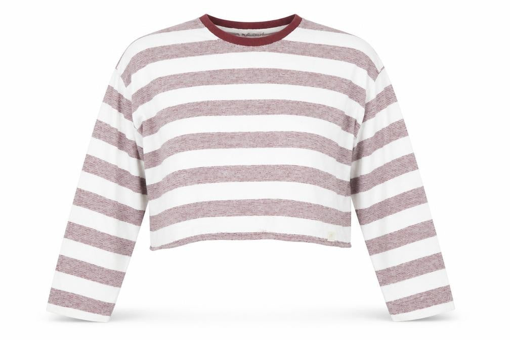 Pull & Bear Women's Red White Striped Cropped Long Sleeve T-Shirt Size 12
