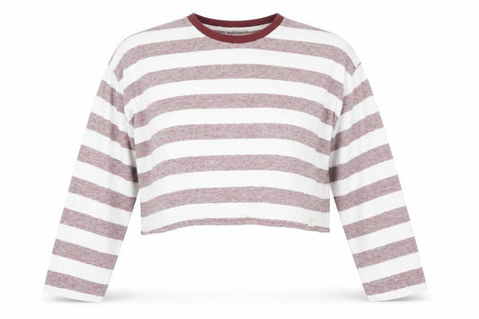 Pull & Bear Women's Red White Striped Cropped Long Sleeve T-Shirt Size 12