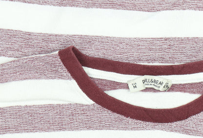 Pull & Bear Women's Red White Striped Cropped Long Sleeve T-Shirt Size 12