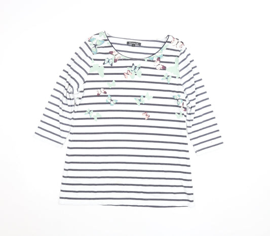 Bonmarché Women’s White Striped Butterfly T-Shirt Size 14 3/4 Sleeve