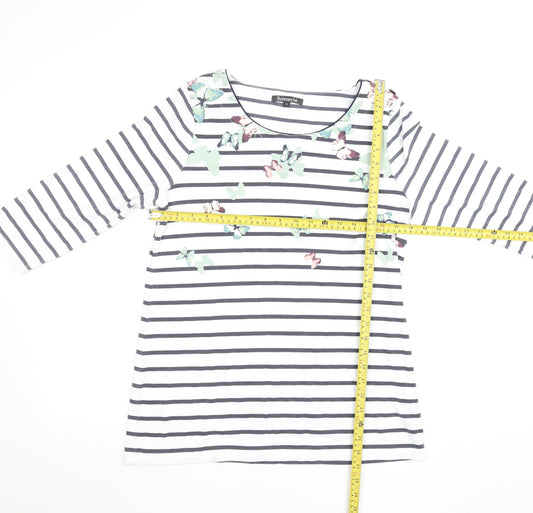 Bonmarché Women’s White Striped Butterfly T-Shirt Size 14 3/4 Sleeve