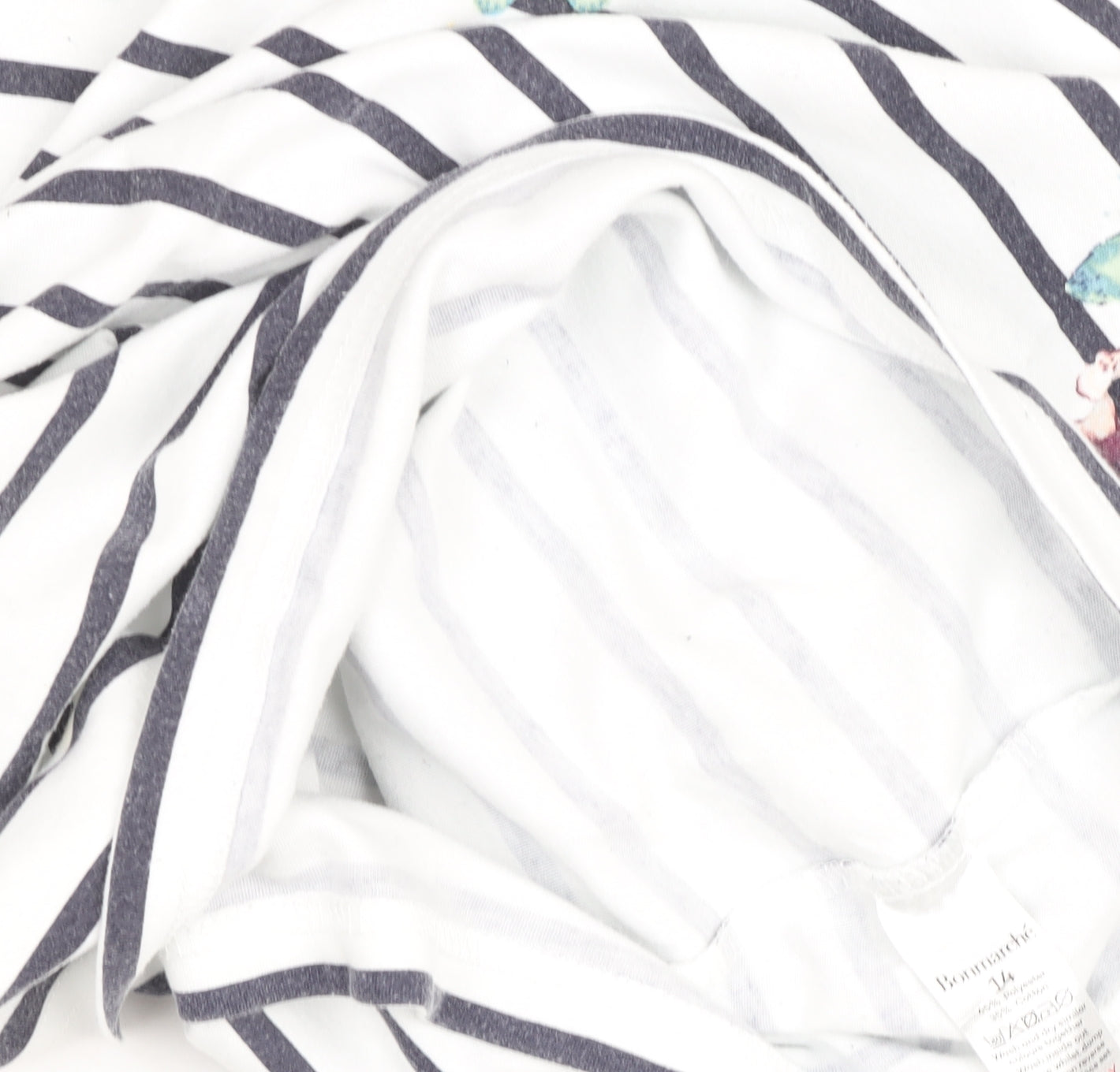 Bonmarché Women’s White Striped Butterfly T-Shirt Size 14 3/4 Sleeve