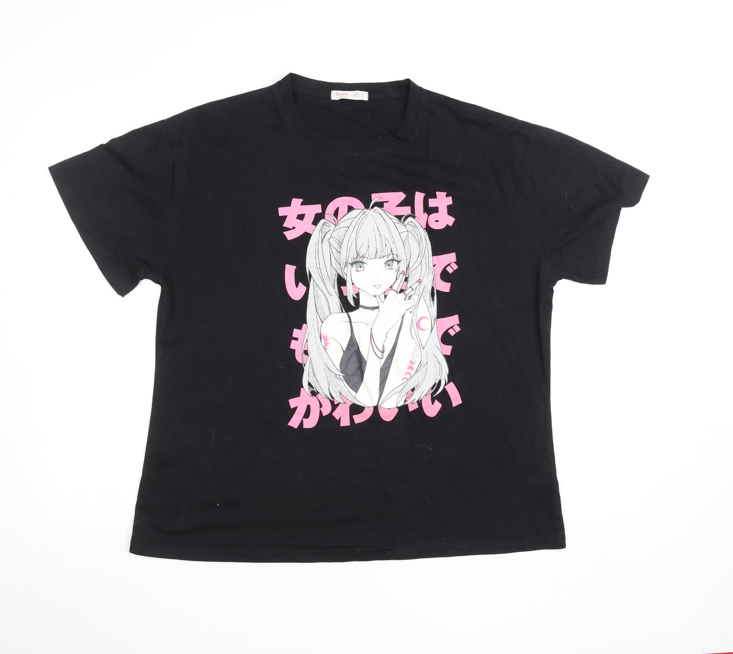 Womens UK Size 10 ROMWE Black Basic T-Shirt