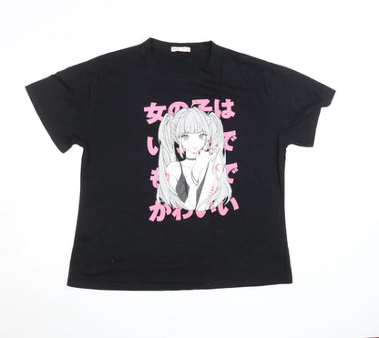 Womens UK Size 10 ROMWE Black Basic T-Shirt