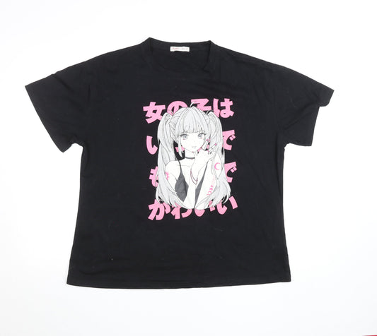 Womens UK Size 10 ROMWE Black Basic T-Shirt
