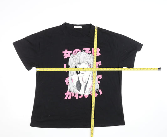 Womens UK Size 10 ROMWE Black Basic T-Shirt