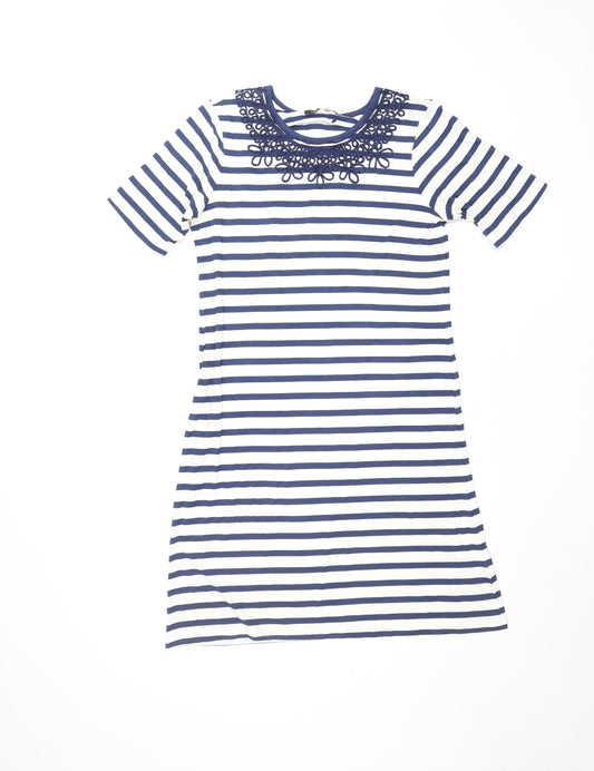 Marks and Spencer Women’s Blue Striped Crochet Shift Dress Size 12