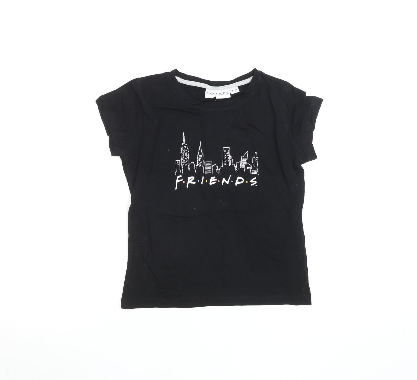 Girls UK Size 9-10 Years Friends Black Basic T-Shirt