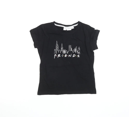 Girls UK Size 9-10 Years Friends Black Basic T-Shirt