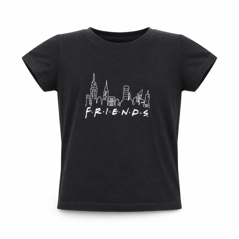 Front view of Friends girls’ black 9-10 years graphic print t-shirt