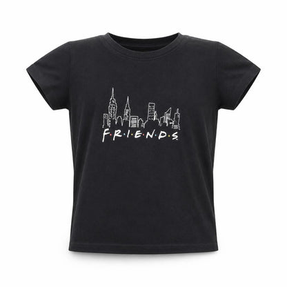 Front view of Friends girls’ black 9-10 years graphic print t-shirt