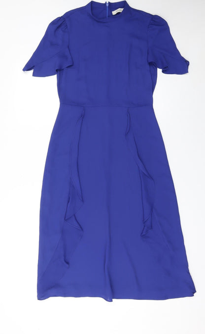 Oasis Women Blue Fit & Flare Ruffle Knee Length Dress Size 8