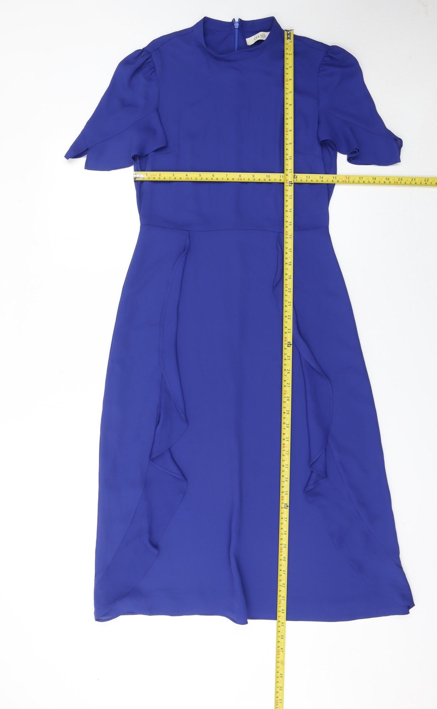 Oasis Women Blue Fit & Flare Ruffle Knee Length Dress Size 8