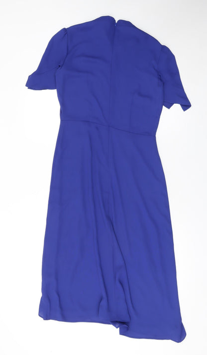 Oasis Women Blue Fit & Flare Ruffle Knee Length Dress Size 8