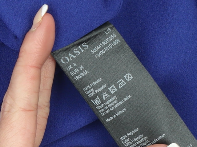 Oasis Women Blue Fit & Flare Ruffle Knee Length Dress Size 8