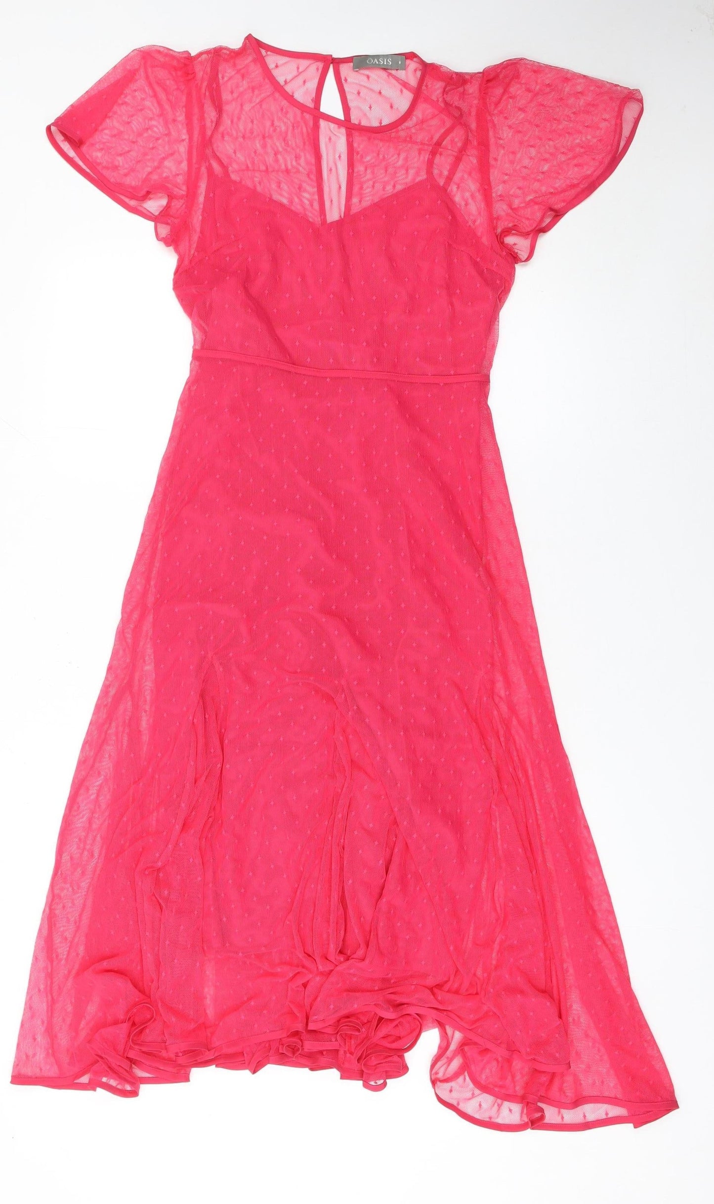 Oasis Women Pink Fit & Flare Midi Dress Size 8 Short Sleeve