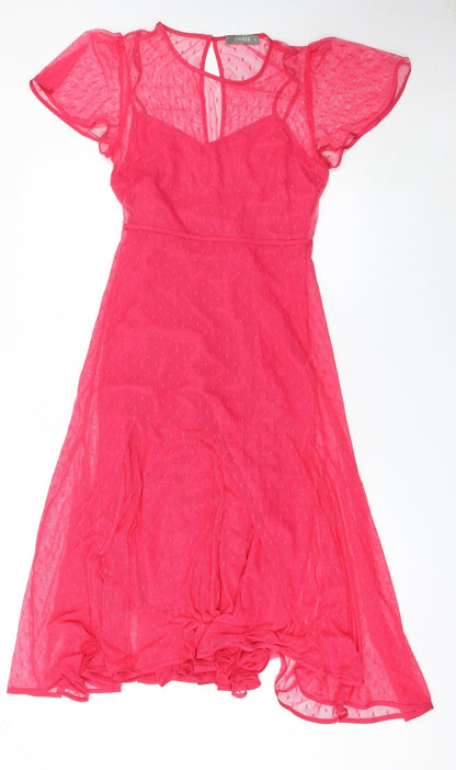 Oasis Women Pink Fit & Flare Midi Dress Size 8 Short Sleeve