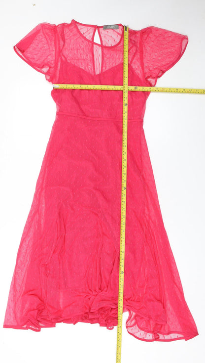 Oasis Women Pink Fit & Flare Midi Dress Size 8 Short Sleeve