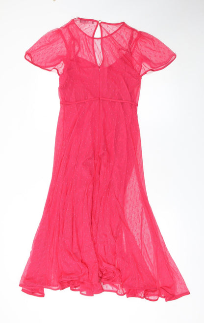 Oasis Women Pink Fit & Flare Midi Dress Size 8 Short Sleeve