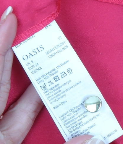 Oasis Women Pink Fit & Flare Midi Dress Size 8 Short Sleeve