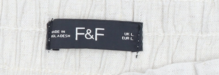 F&F Women’s Ivory Linen Blend Cropped Trousers Size L Elastic Waist