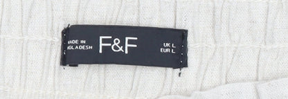 F&F Women’s Ivory Linen Blend Cropped Trousers Size L Elastic Waist