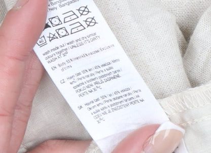 F&F Women’s Ivory Linen Blend Cropped Trousers Size L Elastic Waist