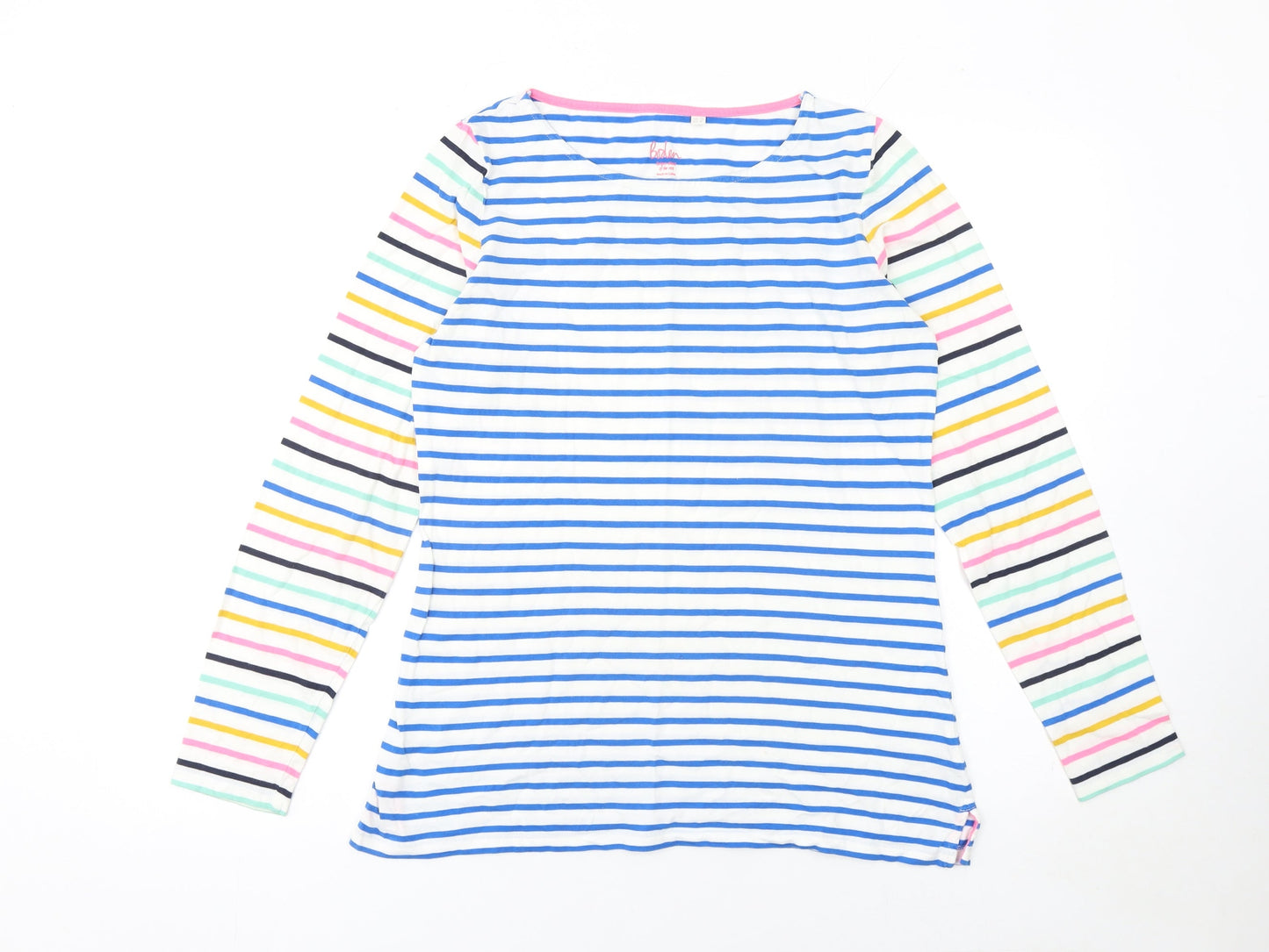 Boden Women’s Multicoloured Striped Long Sleeve Cotton T-Shirt UK 12