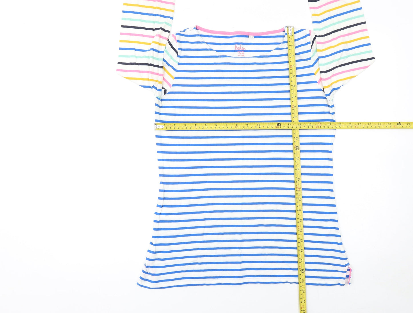 Boden Women’s Multicoloured Striped Long Sleeve Cotton T-Shirt UK 12