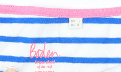 Boden Women’s Multicoloured Striped Long Sleeve Cotton T-Shirt UK 12