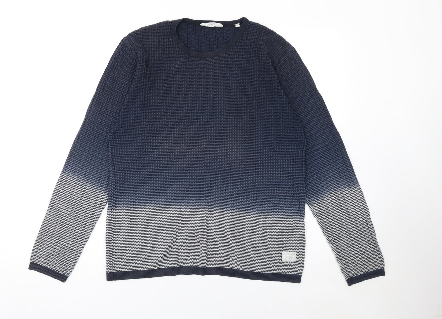 Solid Men's Blue Cotton Waffle-Knit Long Sleeve Jumper L