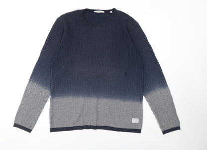 Solid Men's Blue Cotton Waffle-Knit Long Sleeve Jumper L