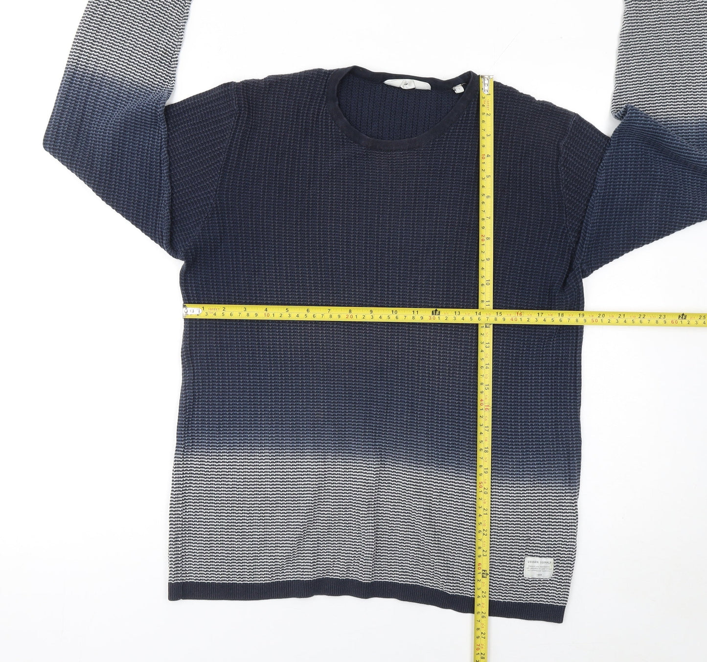 Solid Men's Blue Cotton Waffle-Knit Long Sleeve Jumper L