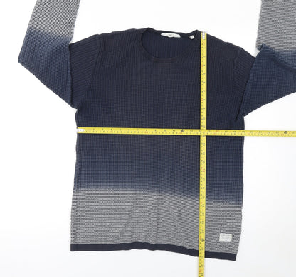 Solid Men's Blue Cotton Waffle-Knit Long Sleeve Jumper L