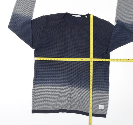 Solid Men's Blue Cotton Waffle-Knit Long Sleeve Jumper L